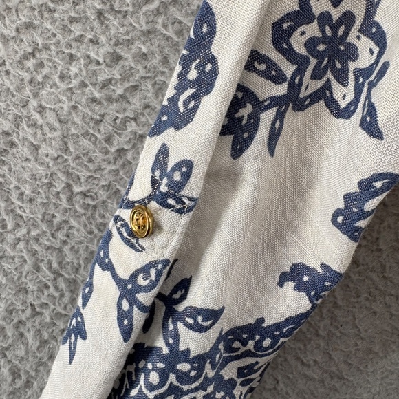 Charter Club Weekend Linen Button Down Shirt Blue Paisley Floral Medium - Picture 6 of 15